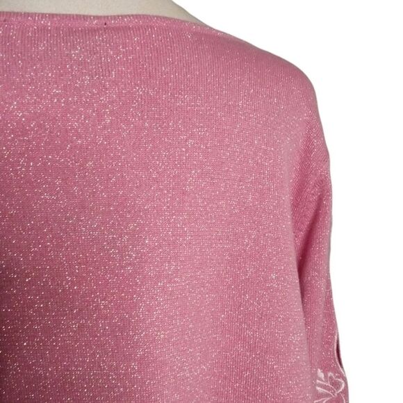 Bob Mackie Wearable Art Pink Floral Cutout Sparkly Tunic Cotton Blend NWT XL - Picture 5 of 8